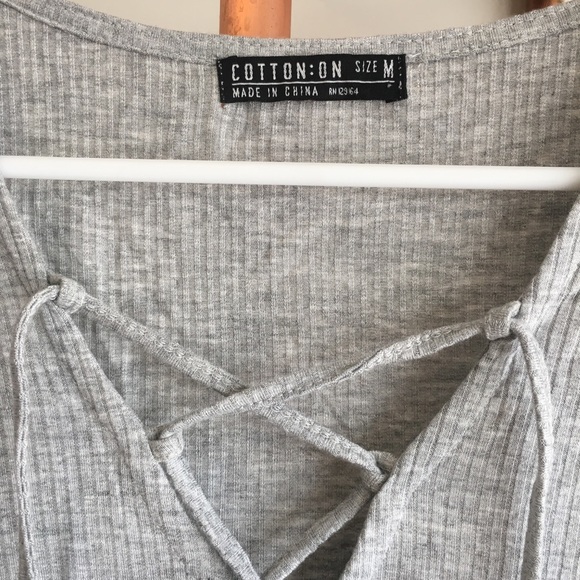Gray lace-up long sleeve Cotton On tee - Picture 3 of 4
